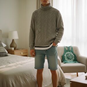 Abercrombie Cashmere Gray Cable Knit Turtleneck Sweater